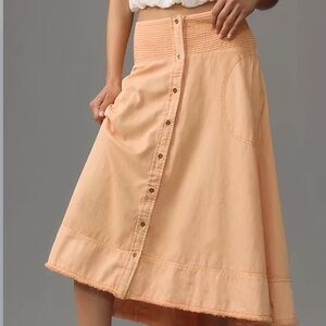 Pilcro Sunbaked Peach Denim Midi button front Skirt S